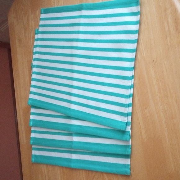 Placemats Cotton Canvas Turquoise and White - Set of 4 - Picture 5 of 8